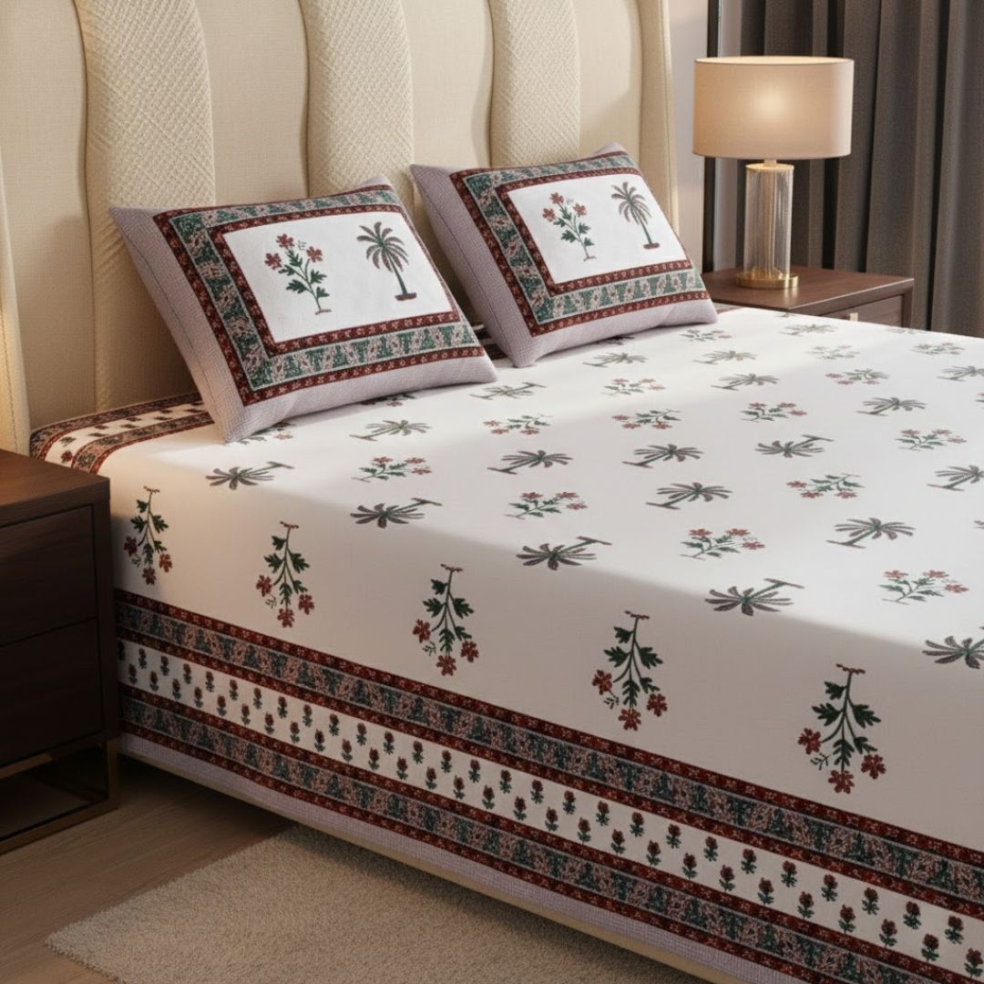 Cultural Mosaic Magenta Block Print Pure Cotton Double Bedsheet